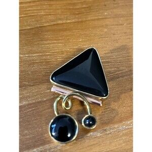 Vintage  Mid century Modern brooch pin Pendant Atomic Style gold tone Faux Onyx